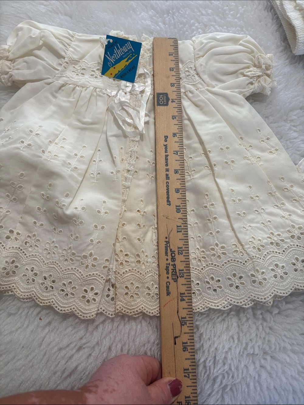 Baby Girl Ivory Lace Eyelet Dress & Bonnet Set | Northbury Textiles | NWT - Picture 9 of 13